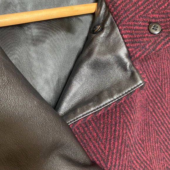 Danier Car Coat, Size 2XS, Burgundy and Black Stripes - Picture 2 of 6